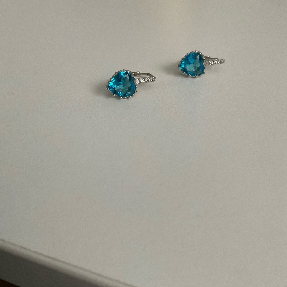 Blue Heart Crystal Drop Earrings